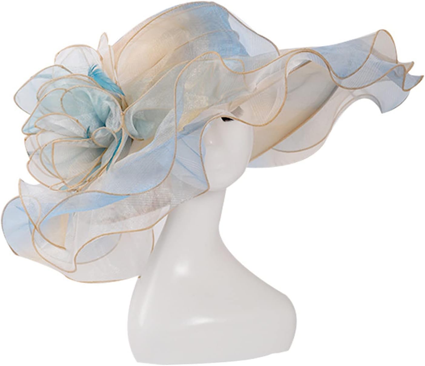Chapeau Femme Soleil Ete Chic et Elegant en Organza Chapeau Mariage Femme Ceremonie Anti UV Bob de Cérémonie Cocktail Tea Party Capelines à Large Bord Casquettes, Bonnets et Chapeaux Derby Été Légère #01-bleu ciel Taille unique
