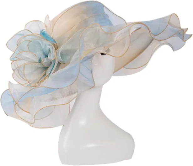 Chapeau Femme Soleil Ete Chic et Elegant en Organza Chapeau Mariage Femme Ceremonie Anti UV Bob de Cérémonie Cocktail Tea Party Capelines à Large Bord Casquettes, Bonnets et Chapeaux Derby Été Légère #01-bleu ciel Taille unique