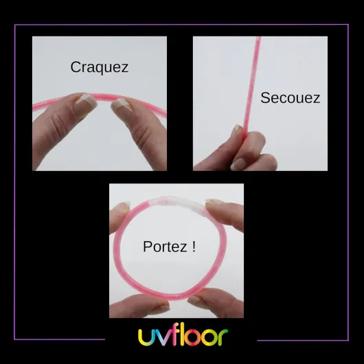 UV FLOOR - Lot De 100 Bracelets Fluo Lumineux + 100 Connecteurs - Qualité Premium - Accessoire Lumineux - Fluorescent - Fête - Déguisement - Blanc Néon