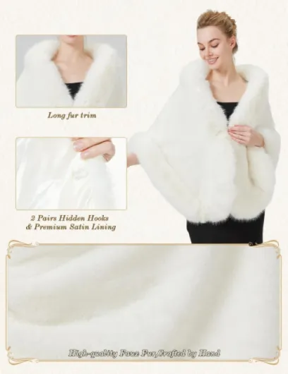 Châle Étole en Fausse Fourrure Écharpe Cape De Femme Mariage Hiver Sur Robe de Soirée Mariée Cérémonie Fête Demoiselle d'honneur Ivoire Noire