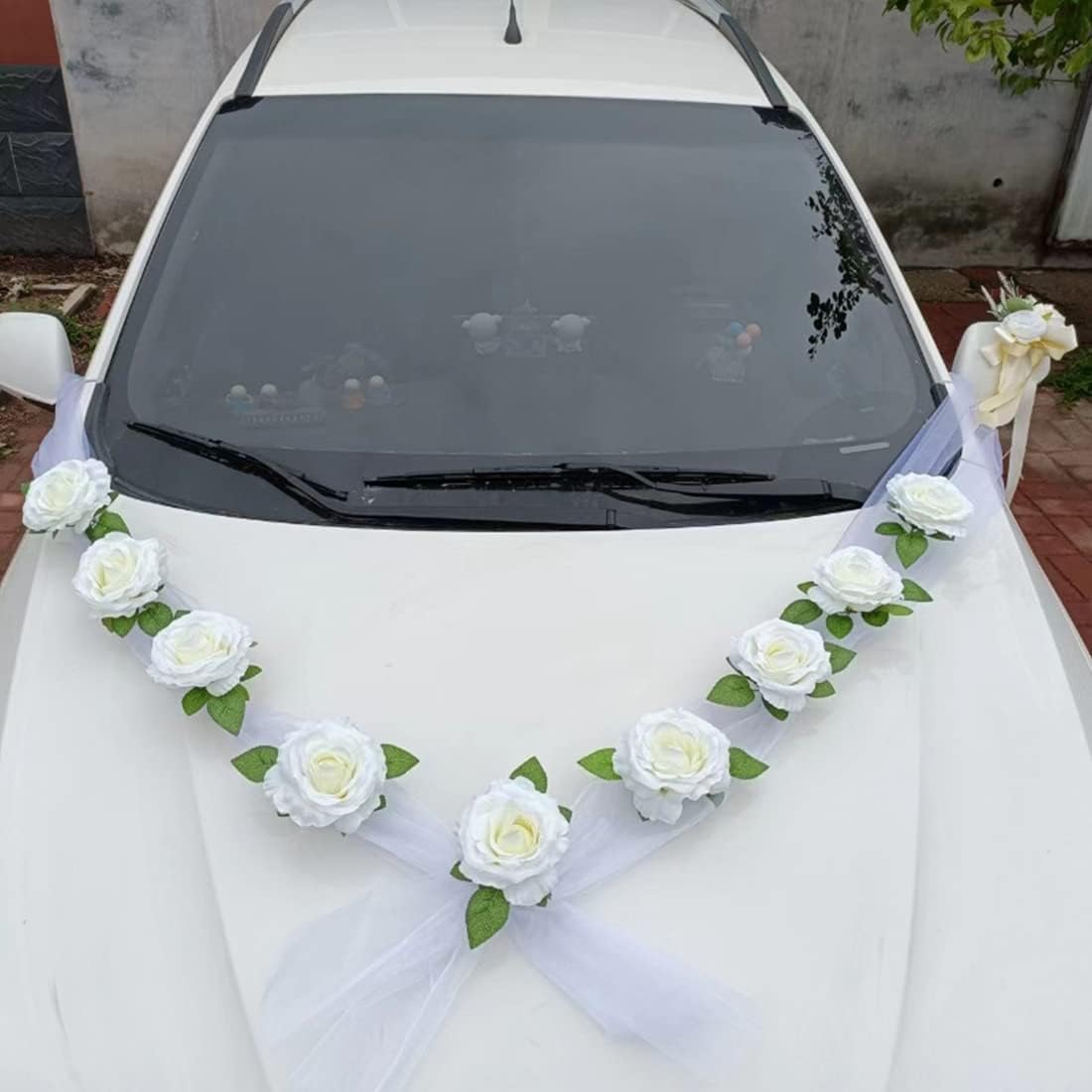 Guirlande de mariage - Décoration de voiture, couple mariés, roses et décoration de mariage