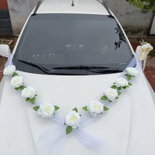 Guirlande de mariage - Décoration de voiture, couple mariés, roses et décoration de mariage