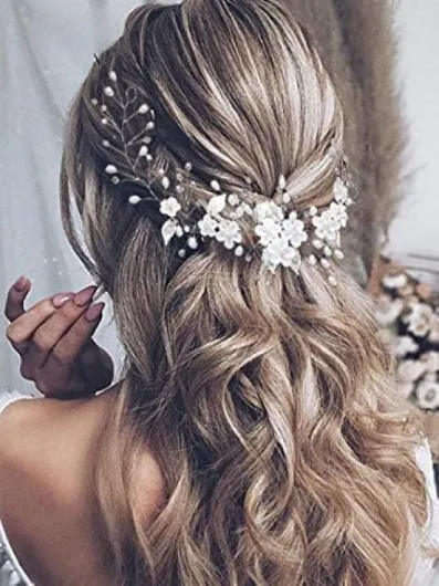 Fleurs de Mariage Cheveux Vigne Mariée Perle Bandeau, Bijoux de Cheveux Accessoires de Cheveux pour Femmes et Filles (Argent)