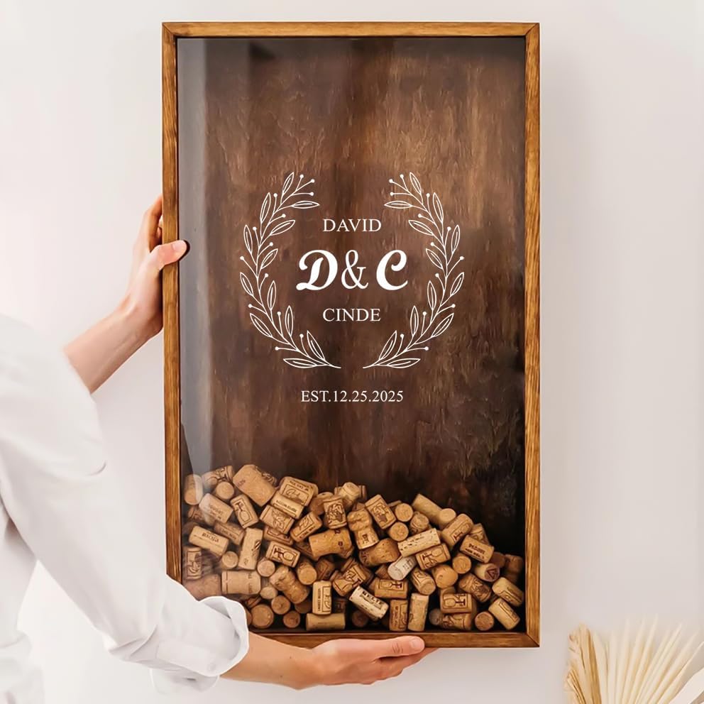 Boîte Vitrine Personnalisée pour Bouchons de Liège - Présentoir Murale ou de Table - Cadeau de Mariage, Anniversaire, Fête des Pères ou Mères - Déco Rustique pour Salon, Cuisine, Bar