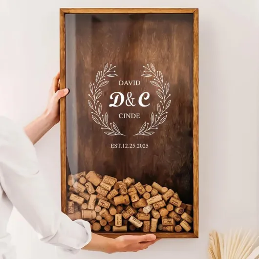 Boîte Vitrine Personnalisée pour Bouchons de Liège - Présentoir Murale ou de Table - Cadeau de Mariage, Anniversaire, Fête des Pères ou Mères - Déco Rustique pour Salon, Cuisine, Bar