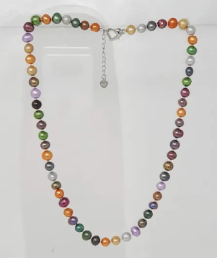 Collier de Perles Multicolores pour Femmes et Hommes - Collier de Perles d'Eau Douce 8-9mm - 45cm avec Rallonge de 5cm