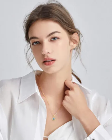 Collier pour femme argent 925 plaqué or pendentif infini avec pierre de naissance bijoux fins cadeaux anniversaire fête des mères Saint-Valentin pour elle épouse mère chaîne 40+5cm or jaune-3-aigue-marine