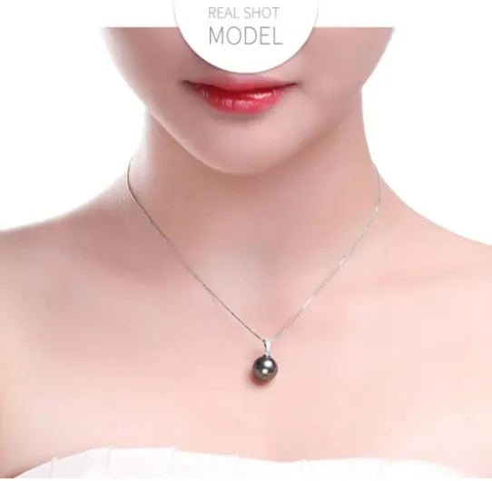 Colliers avec Pendentif en Perles de Tahiti Noires Naturelles 9-10MM, Bijoux Fins 18K pour Femmes, élégants pour Anniversaire, Saint-Valentin, fête de Mariage