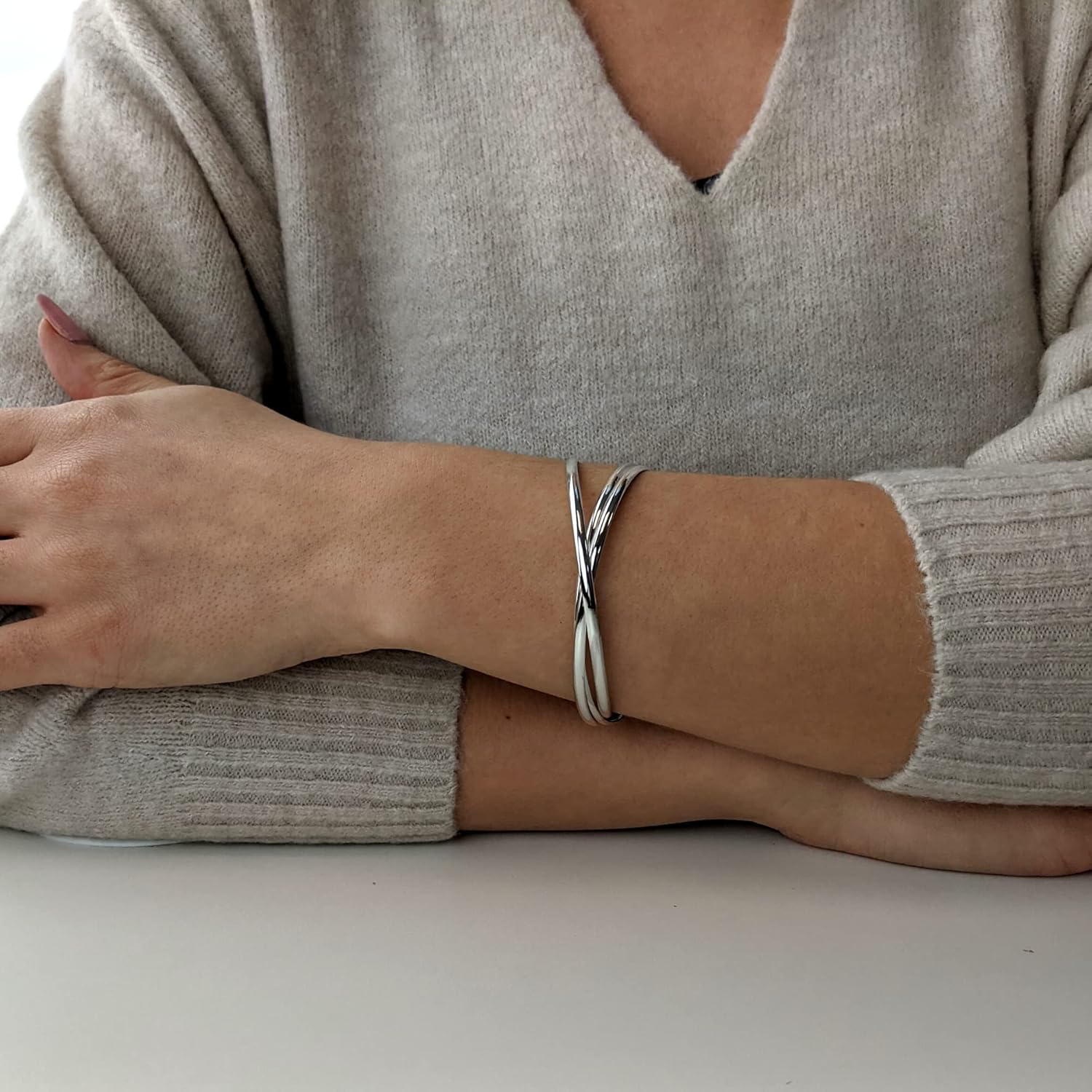 Bracelet de Mariage Russe Triple en Argent Sterling 925 - Bracelets Empilables Entrelacés pour Femmes en Argent Massif 925 - Cadeau pour les 18 Ans
