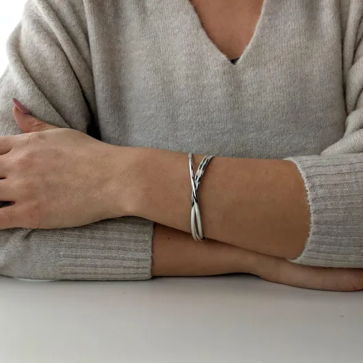 Bracelet de Mariage Russe Triple en Argent Sterling 925 - Bracelets Empilables Entrelacés pour Femmes en Argent Massif 925 - Cadeau pour les 18 Ans