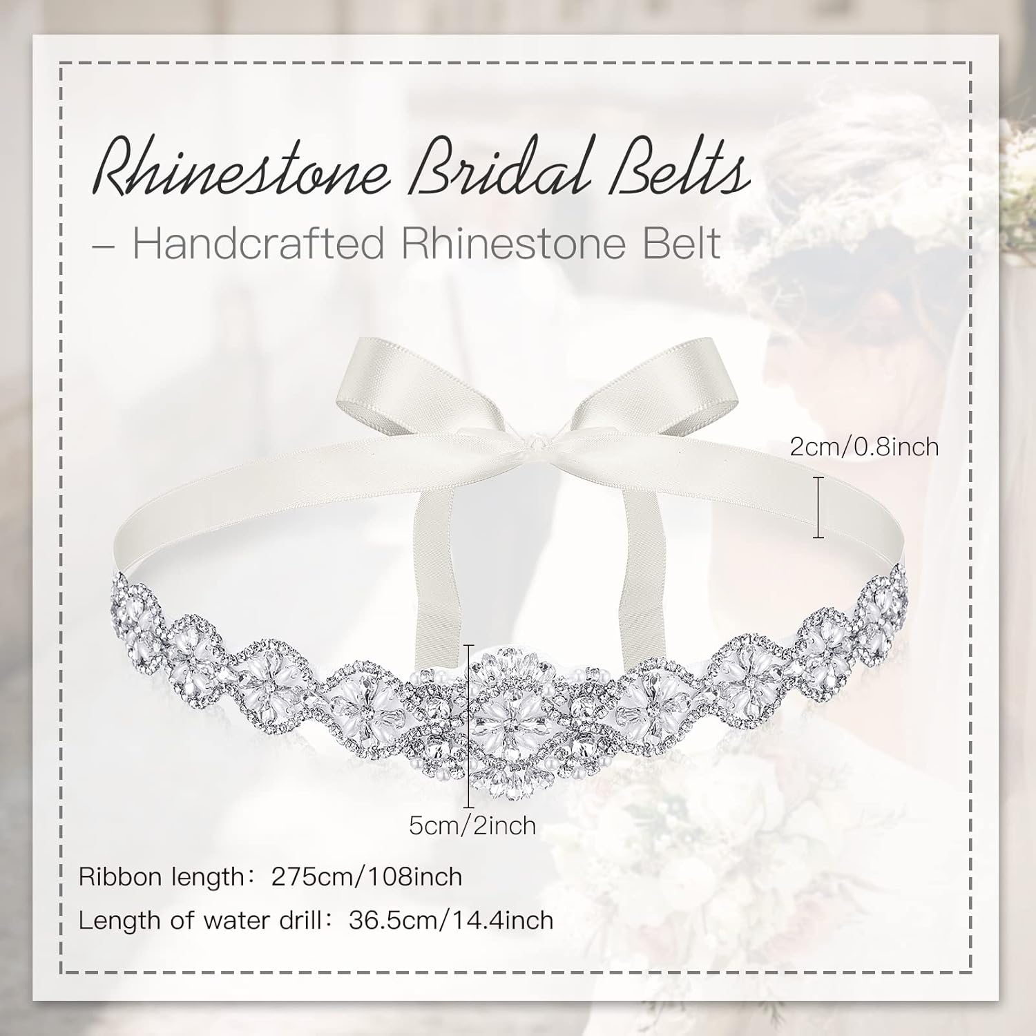 Geosar Ceinture en Cristal Strass Mariage Ceinture en Applique Mariée Silber