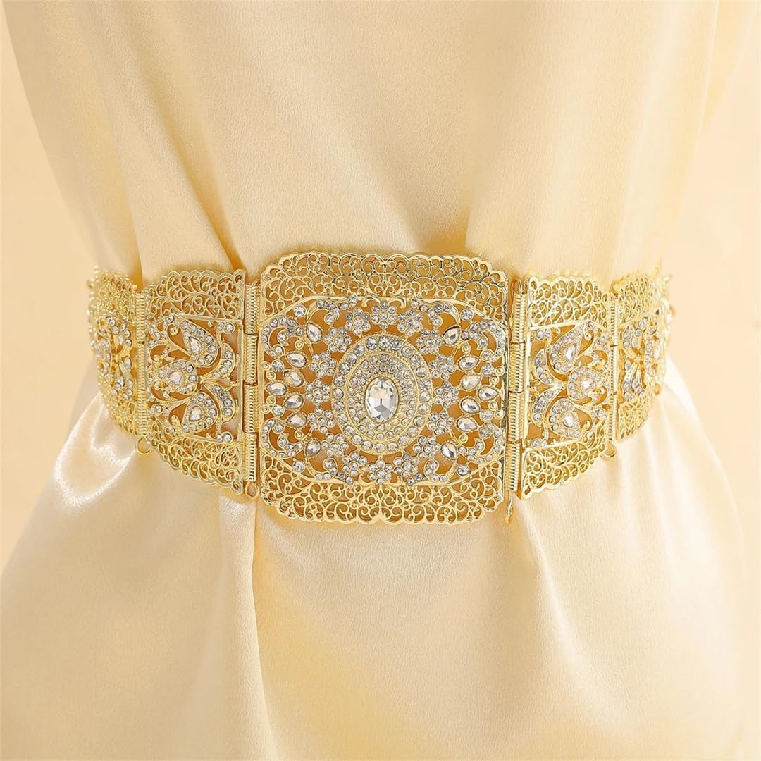 Wvapzxx Ceinture marocaine de luxe pour robe de mariée, accessoire réglable, chaîne de taille Taille unique Doré/Blanc