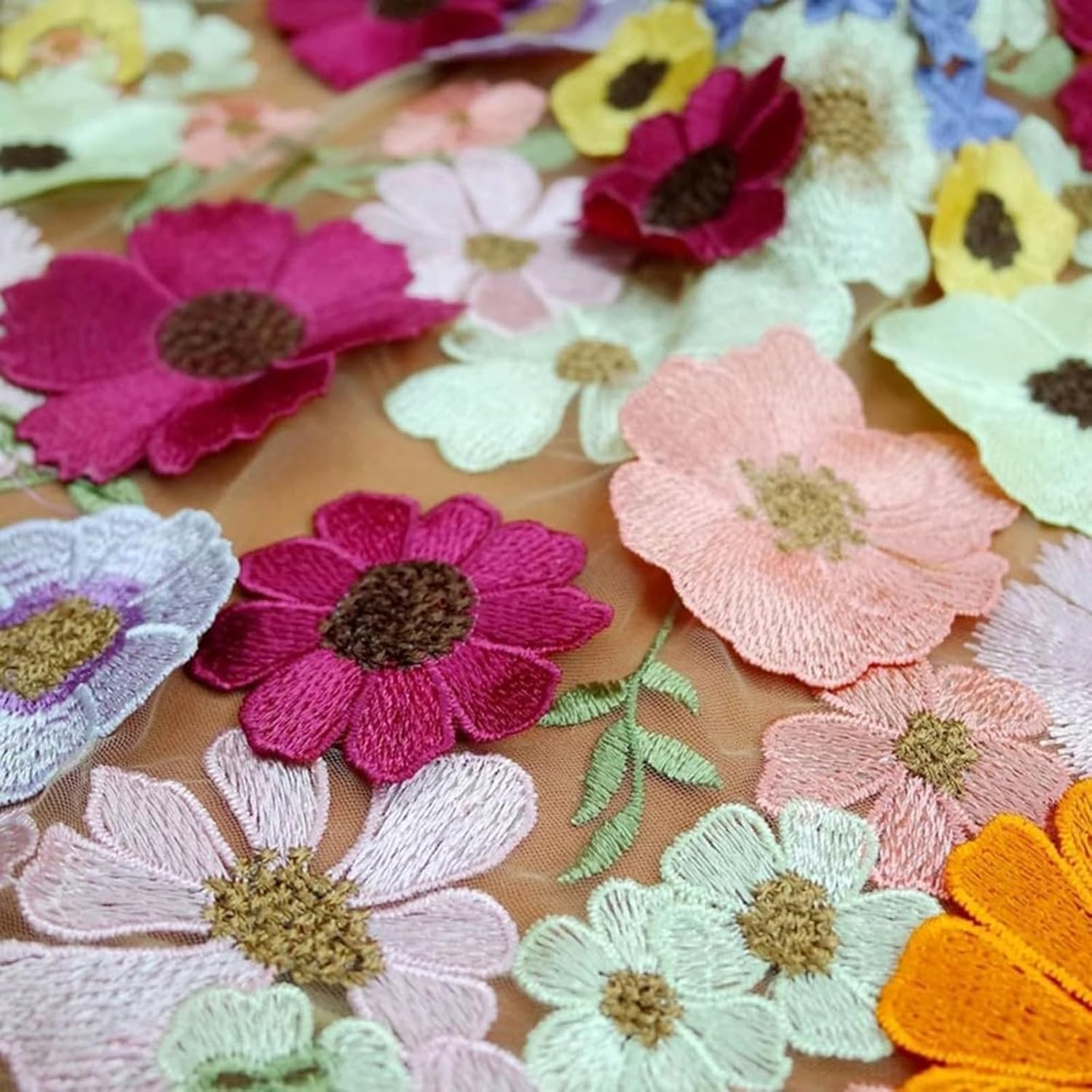 Tissu en Dentelle Brodée 3D avec Fleurs, 130 x 91cm Ruban de Dentelle Brodée Style vintage Pour Bricolage, Robe de Mariée, Artisanat, Décoration D'intérieur (F)