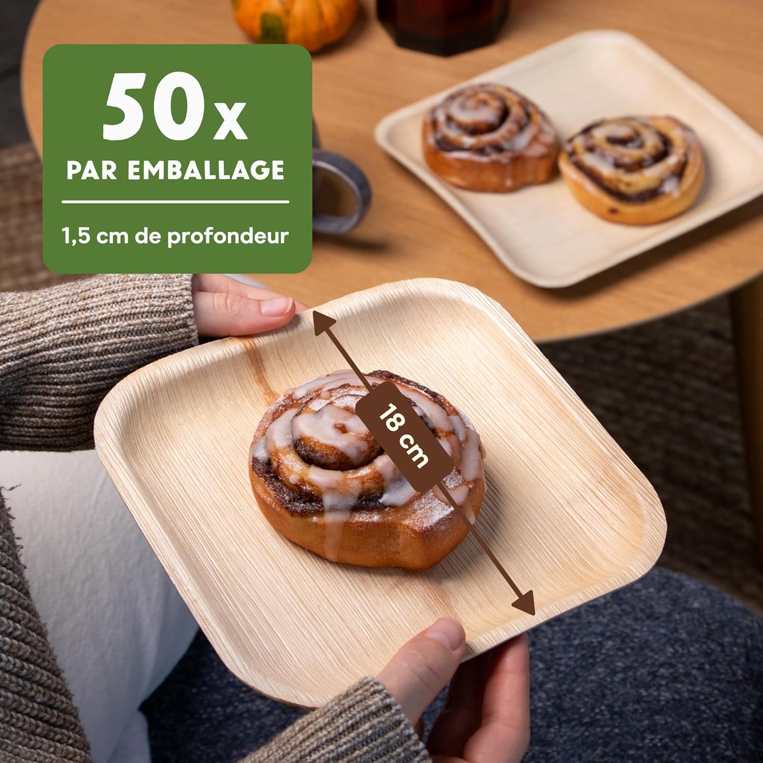 ® assiette jetable en palmier [50pcs - 18 cm] assiette barbecue comme décoration d'anniversaire [carré] assiettes plates alternative aux assiette plastique reutilisable comme vaisselle jetable 18 Centimètre