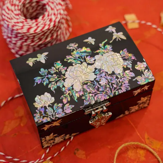 Boîte à Bijoux Traditionnelle Coréenne en Nacre - Cadeaux pour Femmes pour la Fête des Mères, Noël, Anniversaire, Mariage, Anniversaire Noir