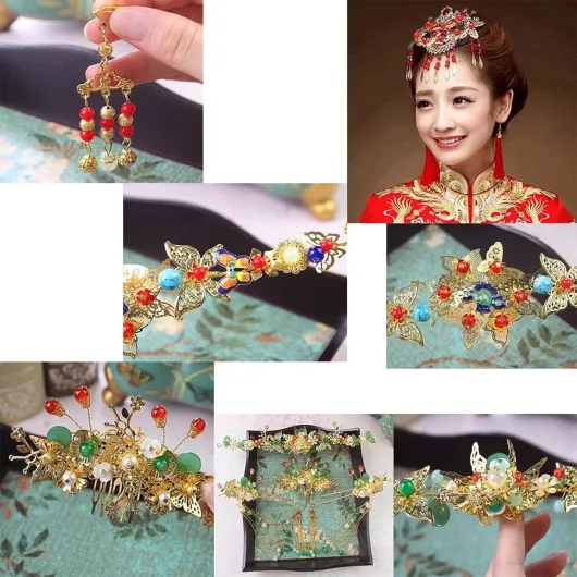 Coiffe de mariage classique pour mariée, coiffe de diadème de mariée ancienne chinoise beaux bijoux pour femmes, or