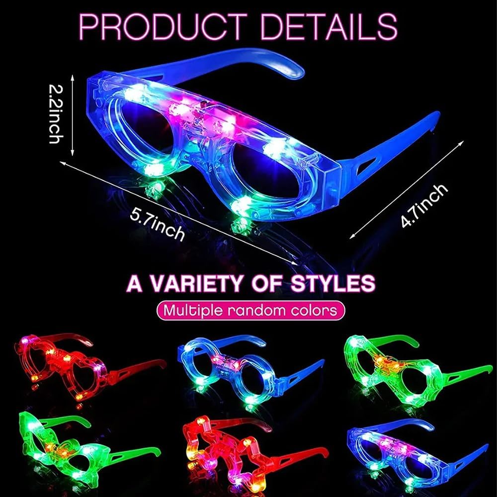 12 Pièces Lunette Led, Lunettes LED Neon Lunette Fluo Lunettes Fluorescente Soiree LED Glasses Lumineux pour Festival Anniversaire Carnaval Cadeaux de Fête