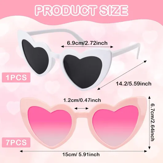 Annhao 8 Paires Lunettes de Soleil en Forme de Cœur, Lunettes EVJF, Lunette Coeur, Lunettes de Soleil Coeur, Accessoires EVJF pour Enterrement de Vie de Jeune Fille, Fêtes de Mariage, Voyage, Carnaval