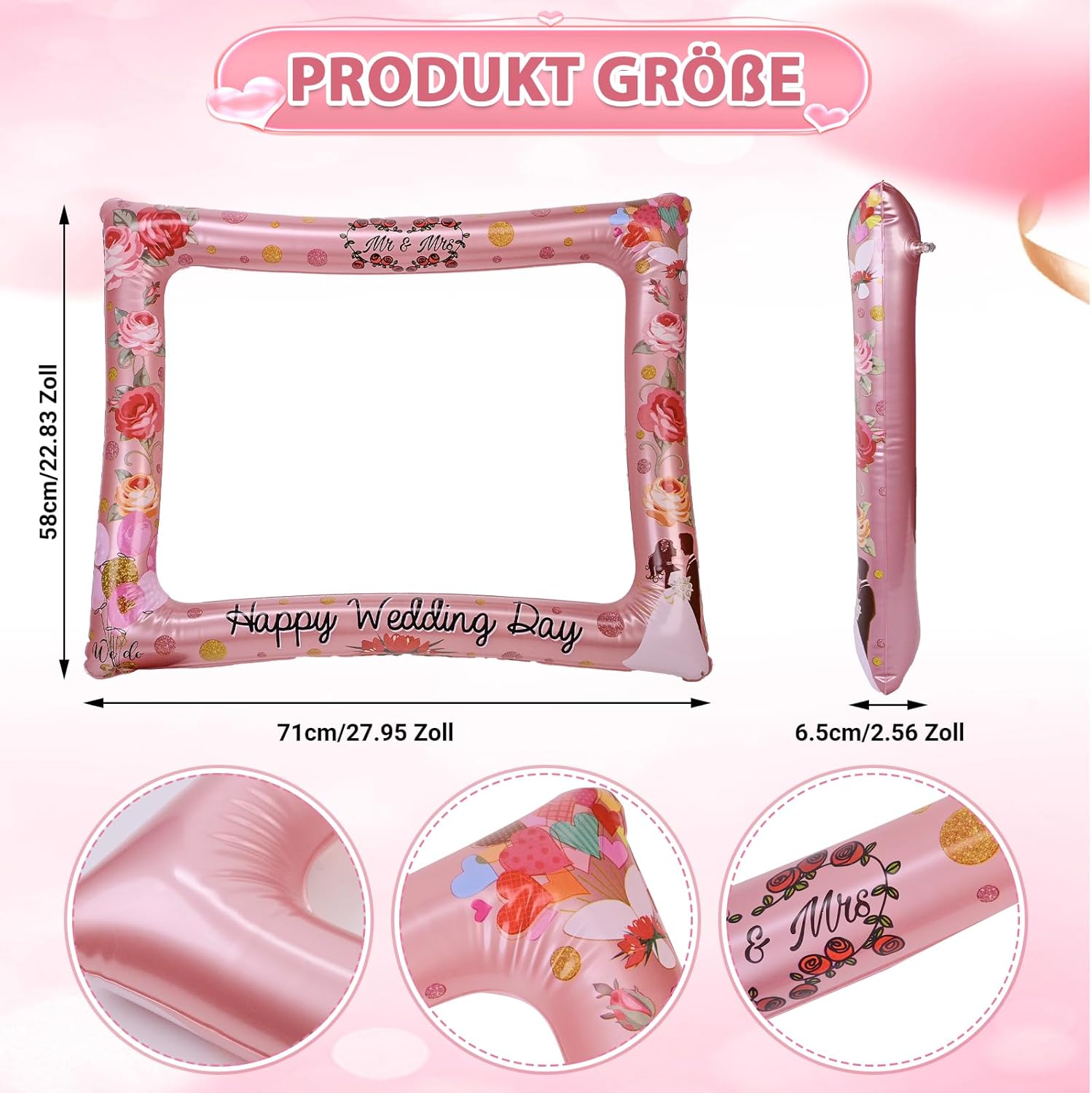 Lot de 32 Accessoires photobooth Mariage, Cadre Photo Gonflable avec Pompe à air, décorations et Accessoires Selfie pour fête