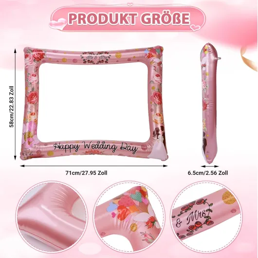 Lot de 32 Accessoires photobooth Mariage, Cadre Photo Gonflable avec Pompe à air, décorations et Accessoires Selfie pour fête