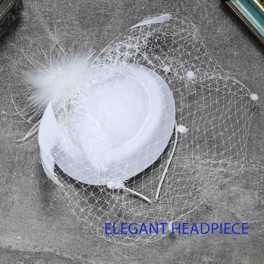 Jovono 20s Fleur Plume Bandeau Dentelle Voile fascinateur Chapeau mariée Cocktail thé fête Coiffure pour Les Femmes Taille unique Blanc