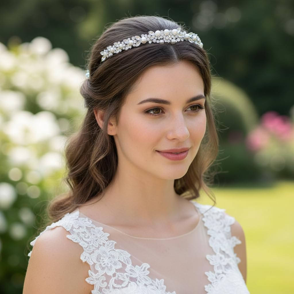 ® Serre-tête élégant en cristal autrichien avec perles artificielles Art Déco Accessoires pour cheveux Argenté clair Clair,Ivoire