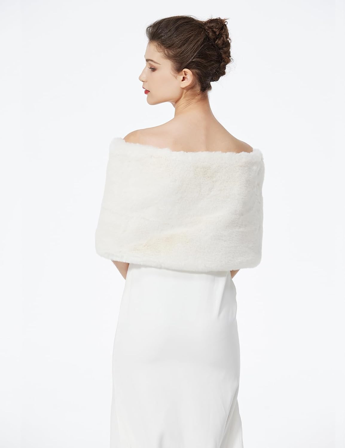 Châle Étole en Fausse Fourrure Écharpe De Femme Mariage Hiver Autumn sur Robe de Soirée Mariée Cérémonie Fête Demoiselle d'honneur Amélioré - Ivoire