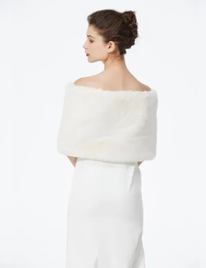 Châle Étole en Fausse Fourrure Écharpe De Femme Mariage Hiver Autumn sur Robe de Soirée Mariée Cérémonie Fête Demoiselle d'honneur Amélioré - Ivoire