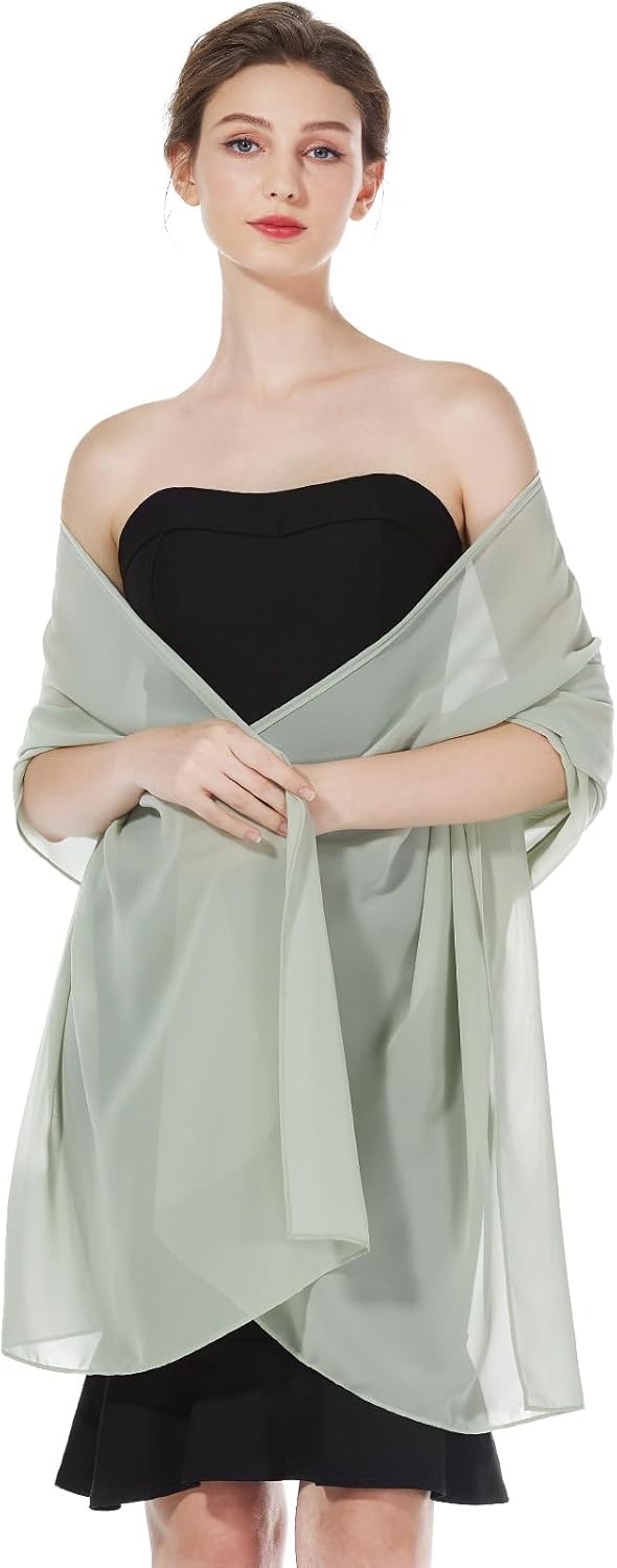 Châle Étole En Mousseline De Soie Écharpe Foulard Léger Pour Mariage D’été Soirée Cérémonie Femme Mariée Demoiselles d'honneur Taille Plus - Sage Green