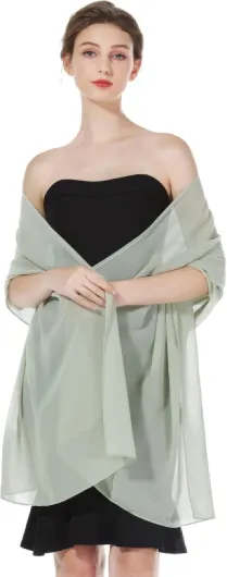 Châle Étole En Mousseline De Soie Écharpe Foulard Léger Pour Mariage D’été Soirée Cérémonie Femme Mariée Demoiselles d'honneur Taille Plus - Sage Green