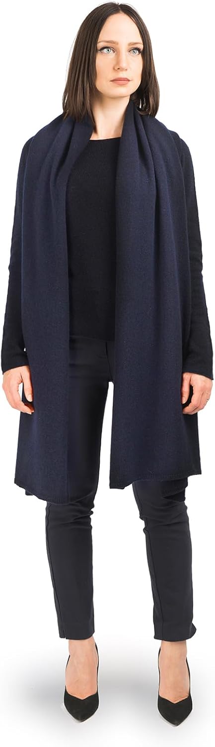 Étole Femme 100% Cachemire Made in Italy, Accessoire Élégant, Idée Cadeau, 60 x 205 cm Taille unique Bleu