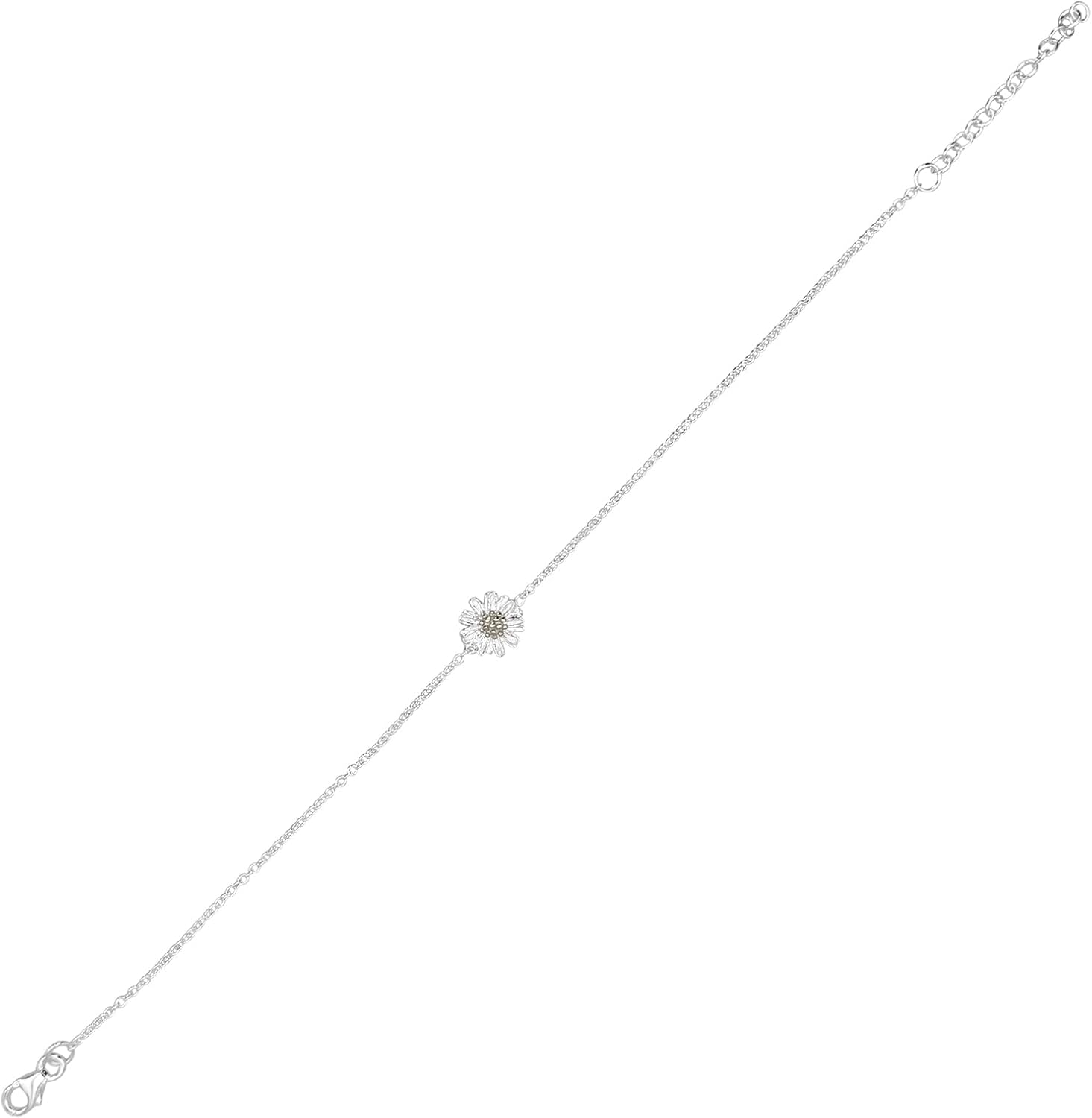 Bracelet Chaîne en Argent Sterling 925 avec Breloque Marguerite - Bijoux Délicats Ajustables pour Femmes - Bracelets d'été en Argent Massif Plaqué or avec Fleurs