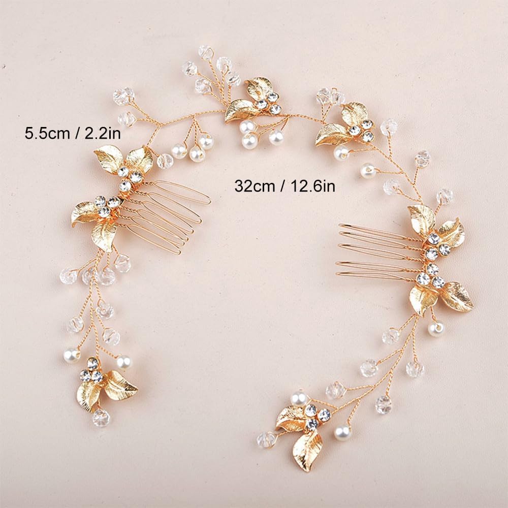 4 Pièces Accessoires Cheveux Mariage Perle Bijoux Accessoires de Cheveux en Cristal Peigne Mariage Ornés de Feuilles Mariée Broche Pince Chignon pour Femme Fille Soirée (Or)