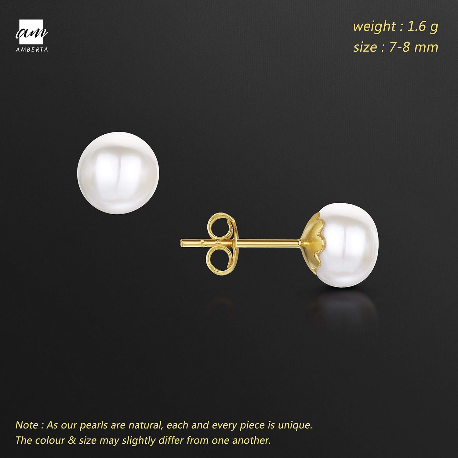 Boucles D'Oreilles pour Femme en Argent 925/1000 avec Perles 7-8 mm / Plaqué Or Perle Blanche