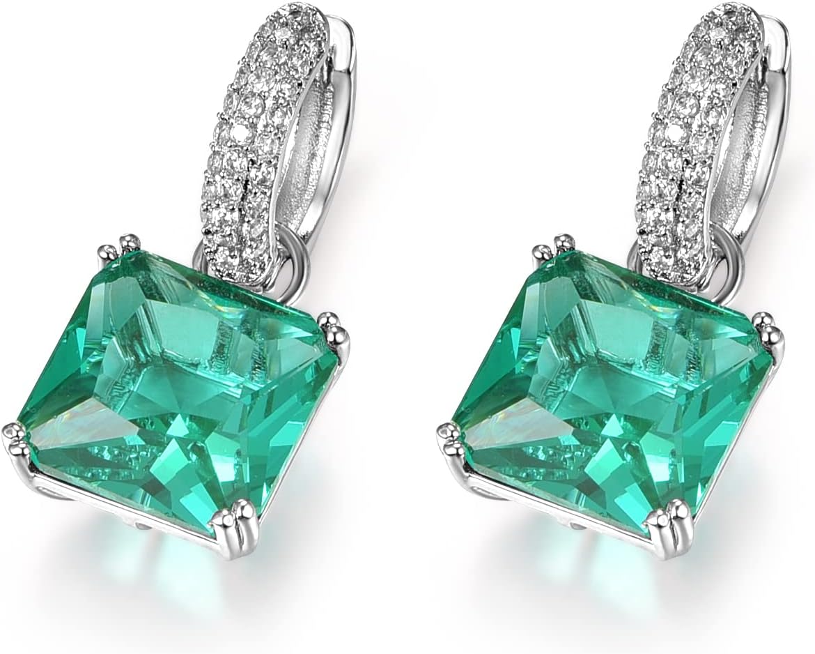 Boucles d'oreilles de mariage de luxe plaquées or 14 carats avec oxyde de zirconium Argenté/Émeraude