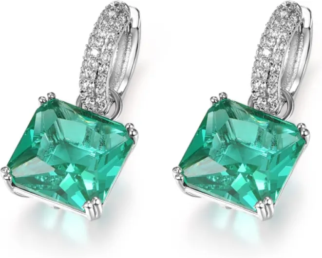 Boucles d'oreilles de mariage de luxe plaquées or 14 carats avec oxyde de zirconium Argenté/Émeraude