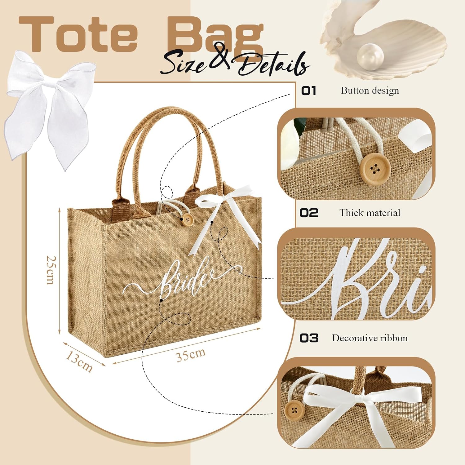 Hestya 4 Pcs Cadeau de Mariée Sac en Jute pour Mariée Trousse de Maquillage Chaussettes de Marige Lunettes de Soleil de Mariage Evjf Accessoire