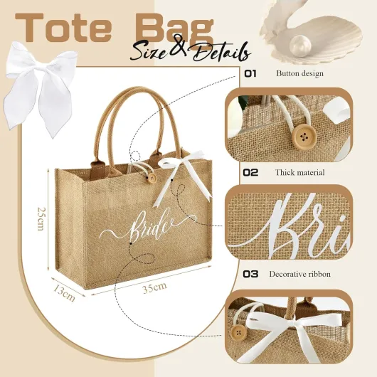 Hestya 4 Pcs Cadeau de Mariée Sac en Jute pour Mariée Trousse de Maquillage Chaussettes de Marige Lunettes de Soleil de Mariage Evjf Accessoire