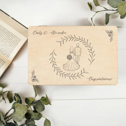 Cadeau de Mariage Personnalisé - Boîte à Souvenirs de Mariage - Coffret Cadeaux Personnalisable Jeunes Mariés/Couple - Motif de Mariage Multiple - Boîte en Bois 30 x 20 x 14 cm 12 - Mariage