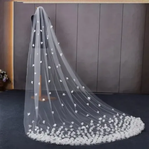 Test Voile de Mariage cathédrale 300 cm : long, joli de loin, mais faut pas regarder trop près