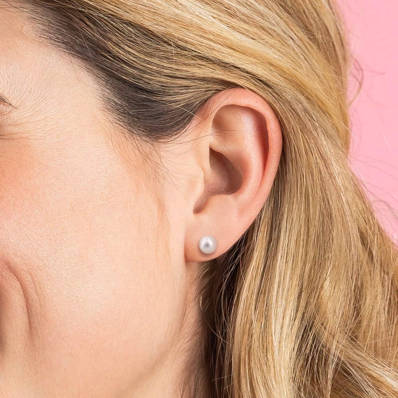 Boucles d'oreilles en perles KEZEF pour femmes en or 14 carats - Belles boucles d'oreilles en perles avec attaches en or - Véritables boucles d'oreilles clous en perles d'eau douce d'or 585 5.5-6.0mm