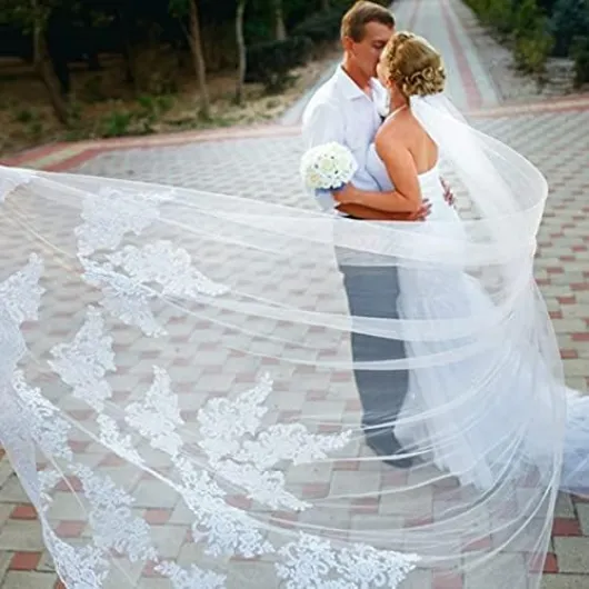 Simple Couche de Mariage Voile Mariée Voile Dentelle Broderie Fournitures de Mariée 3 m Ivoire