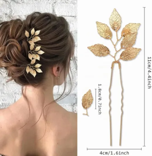 3 Pièces Épingles à Cheveux de Mariée Or Feuille,Accessoires Cheveux Mariage Feuilles Dorées,Chignon Broches pour Les Femmes,Deco Cheveux Mariage,Pour mariées,demoiselles d'honneur(Forme de Feuille)